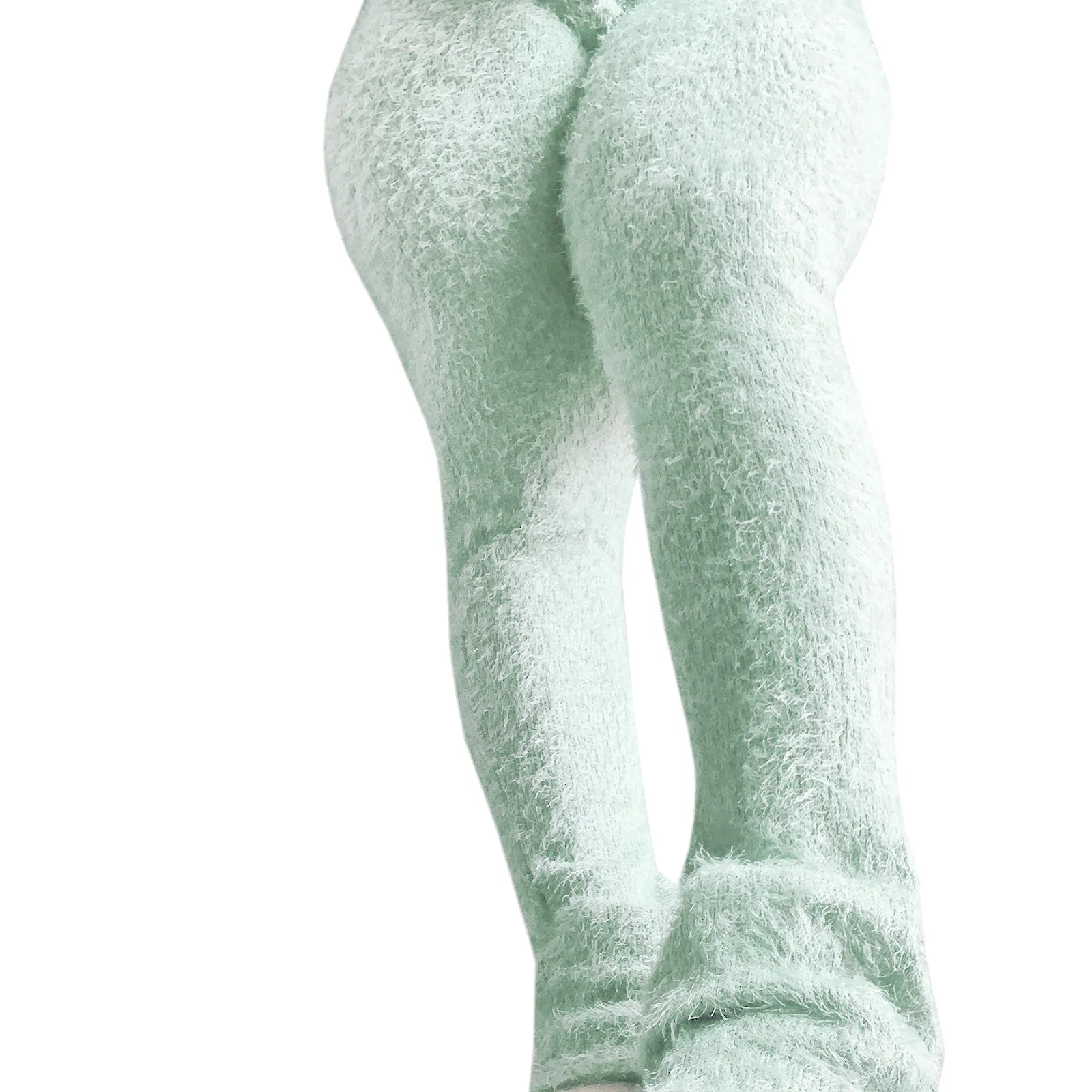 hot selling women solid faux fur long pants fall winter hot skinny pants knitted flared pants trousers