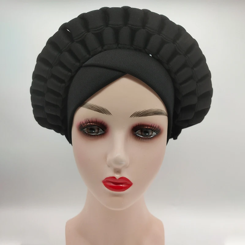 Wholesale 2022 fashion wedding headwear plain handmade Auto Gele already made ladies nigerian african head wraps