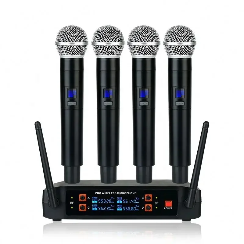 4 Mics Wireless Microphone System 4-channel Handheld Lavalier Headset Microphone System For Karaoke Church Performance Meeting