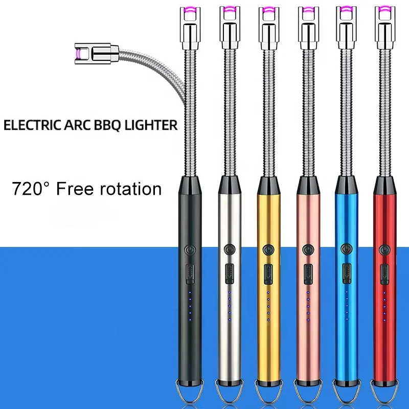 Hot Rechargeable slim Electric Lighter Long Flexible Neck USB-C Electronic Lighter with LED for Camping Cooking BBQs