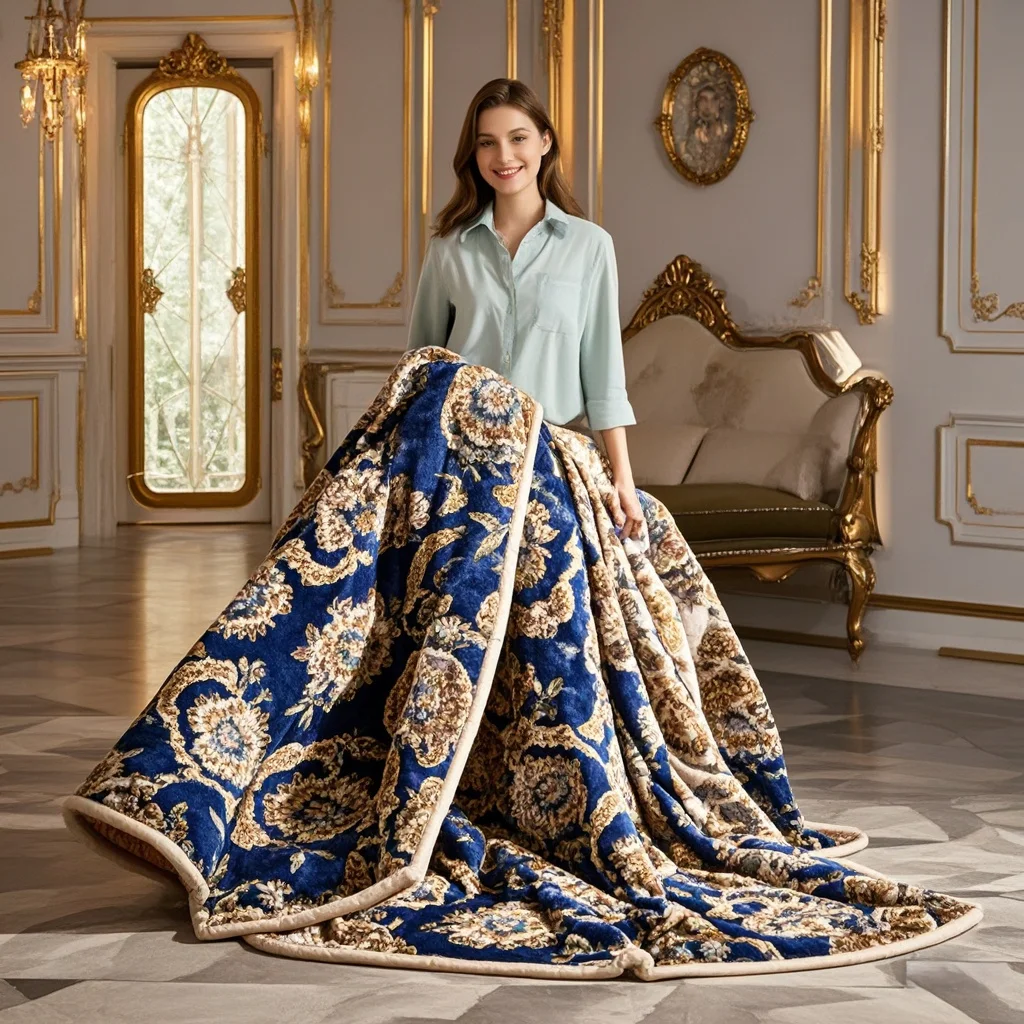 2024 Factory Wholesale Reversible Super Soft Raschel Blanket Home Textile Knitted with Cartoon Joyous Pattern Hot Solid Bed Use