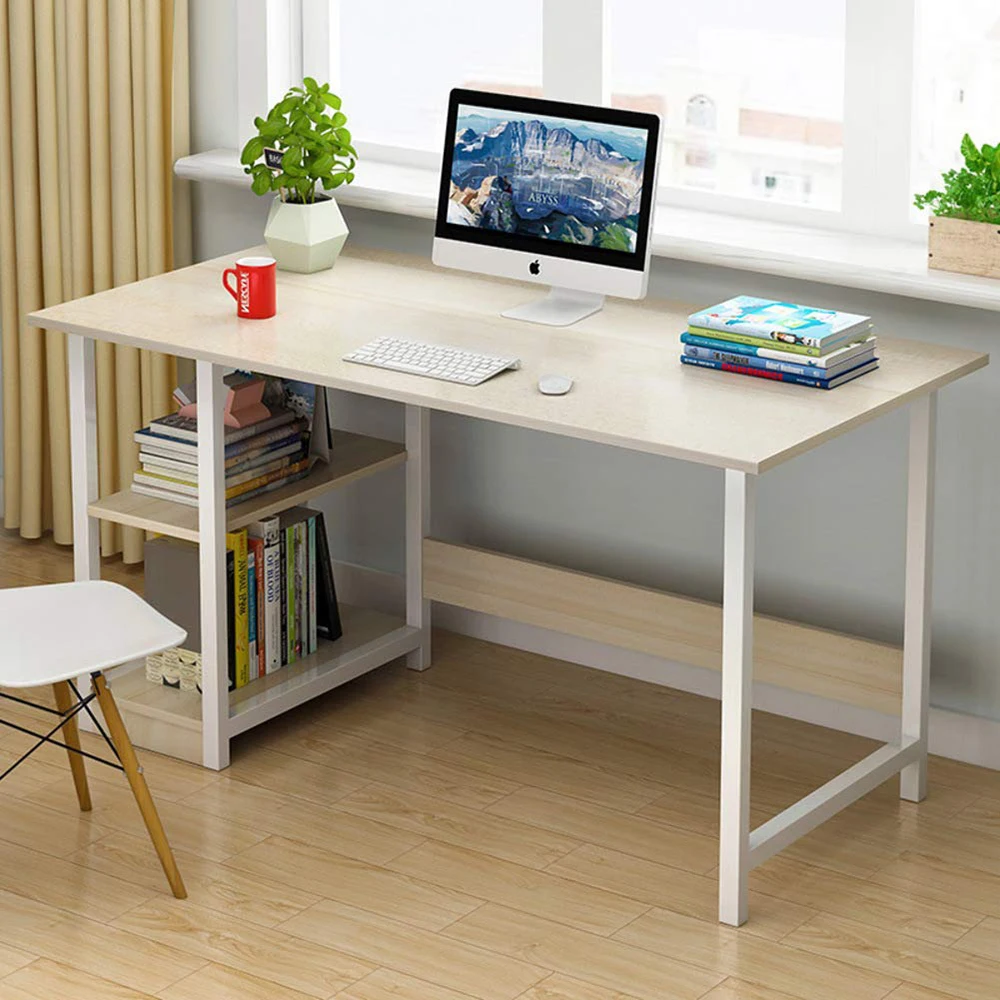 Metal Wooden Study Desk Office Working Computer Table with Two Storage Shelves