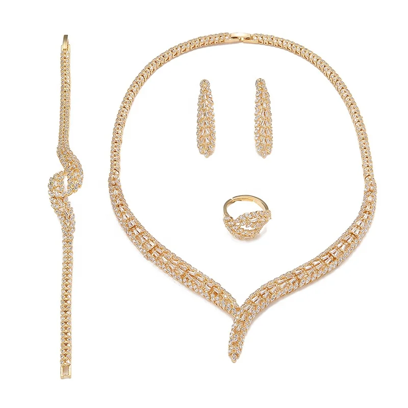 Echsio 3A CZ Zircon Luxury Copper Jewel 4 Pieces Jewelry Set Bridal Wedding Jewelry Set Wholesale CN1805