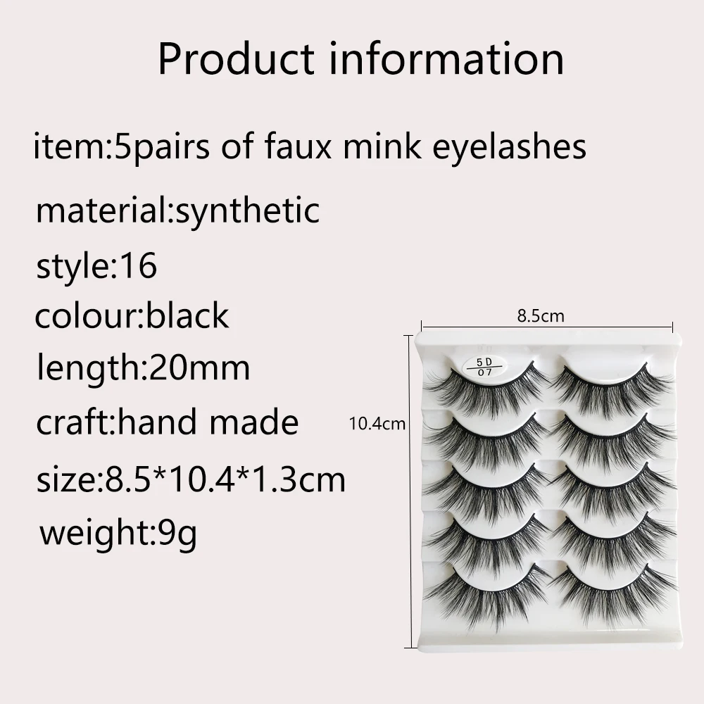 Low price wholesale eyelashes kit 100% hand made synthetic 5 pairs faux mink lashes