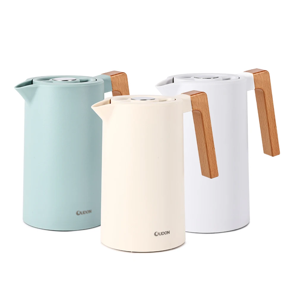 Stainless Steel Liner Wooden Handle Coffee Pot Thermos Flask with Press Button Lid