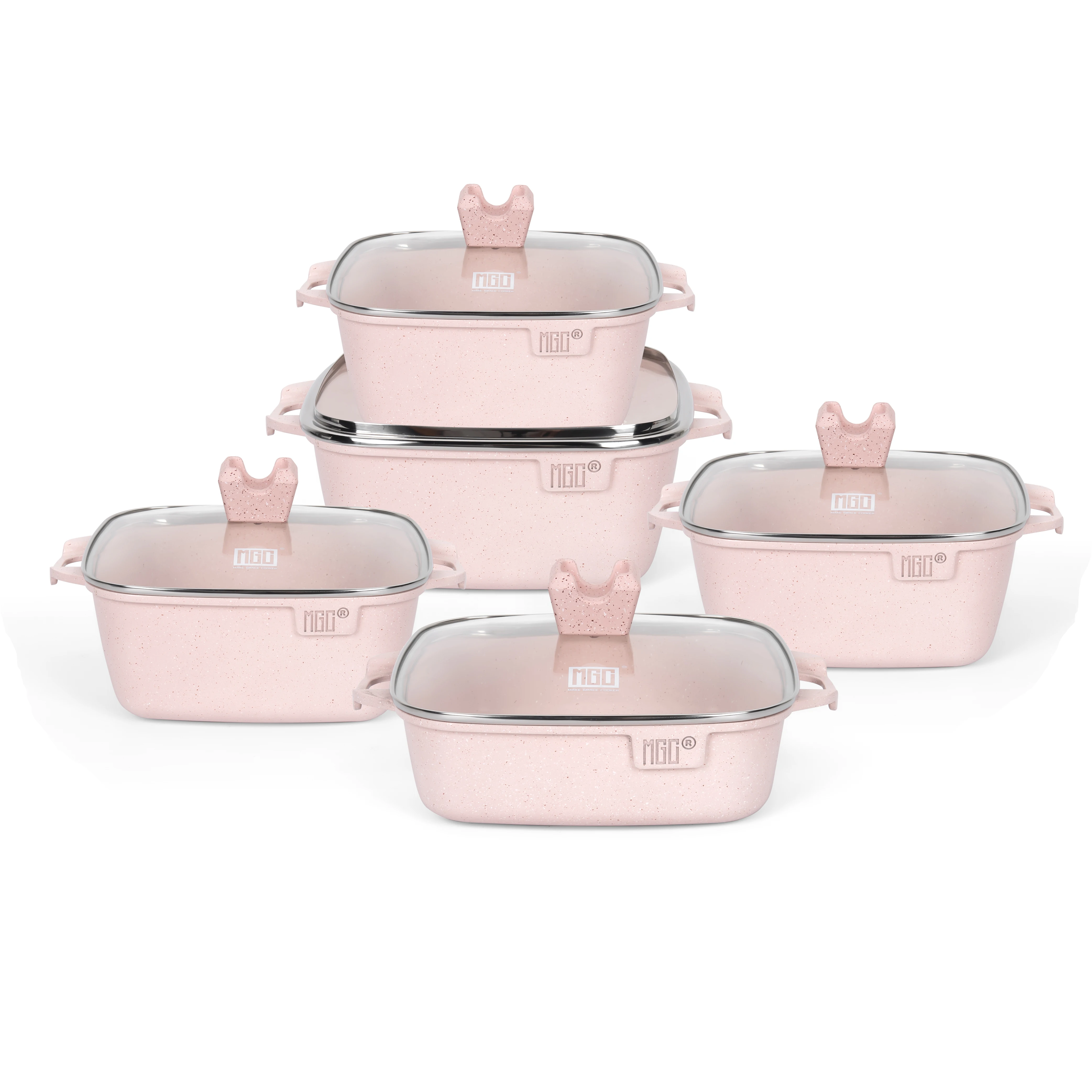 MGC Custom Wholesale Hot Selling White Kitchen Cooking Square Pot Sets Aluminum Non-Stick Cookware Pot Sets