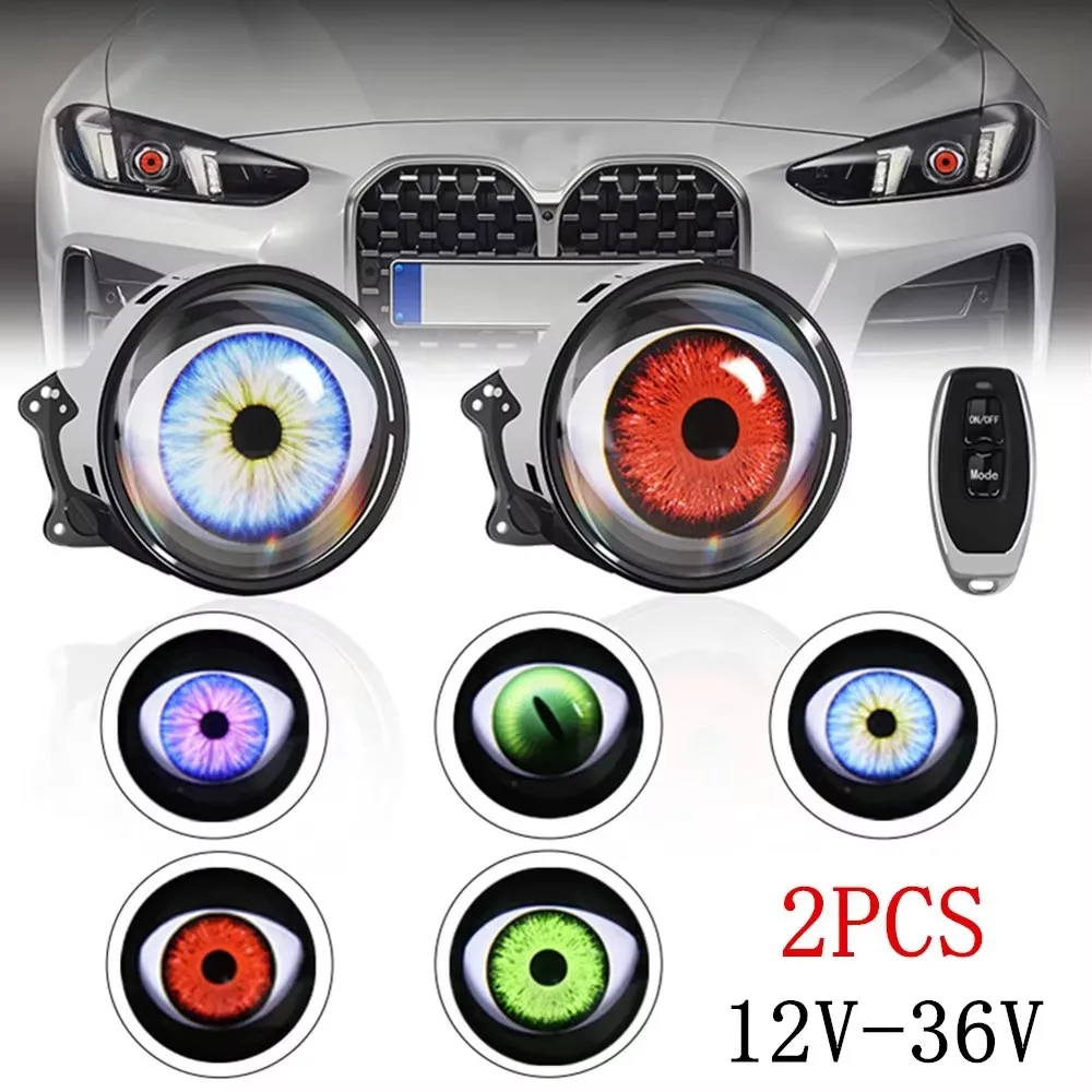 LED Dynamic Car Headlights 12-36V Car Demon Eye Headlight Remote Control Car Devil Eyes Headlight Retrofit Kit Auto Accessories