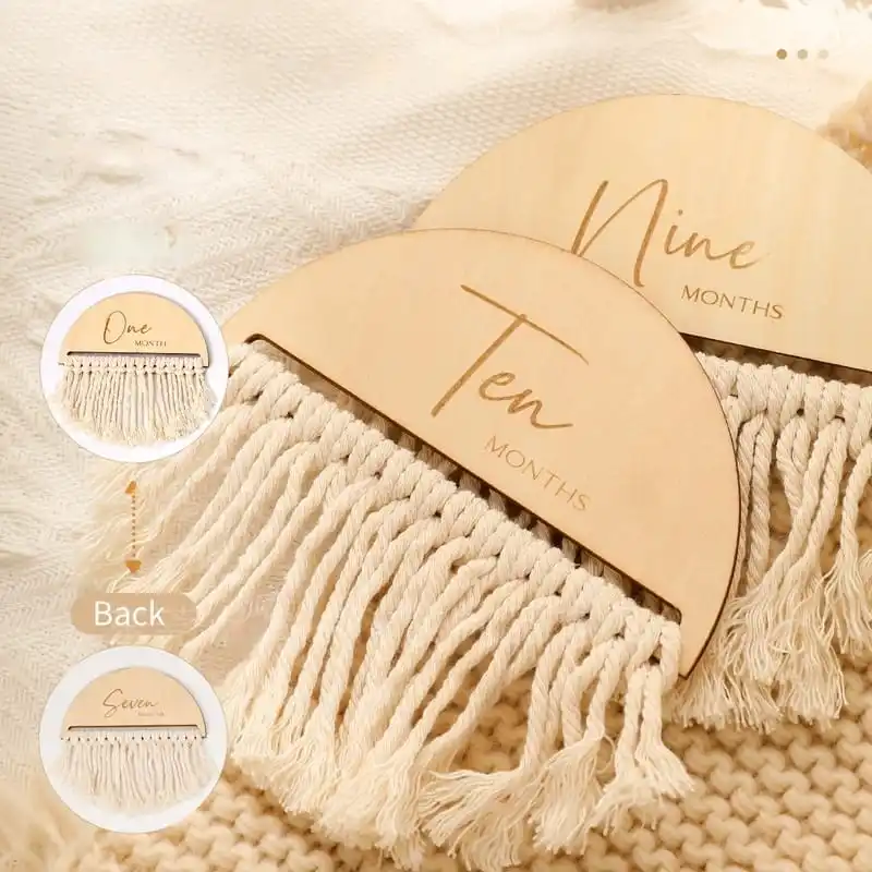 Wholesale Wood Baby Monthly Milestone Marker Discs Wooden Baby Growth and Pregnancy Growth Cards