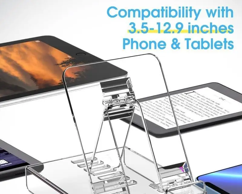 Newest Transparent Acrylic Portable Phone Stand Foldable Height Angle Adjustable Tablet Headphone Stand