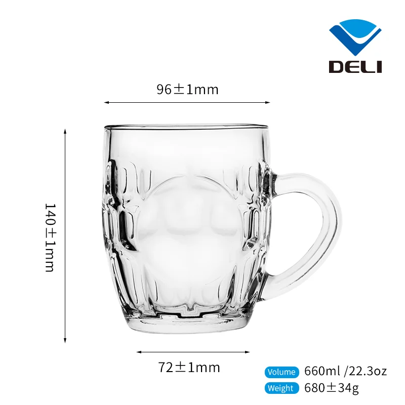  Надежный поставщик DELI 660 мл 22 3 унции однотонные прозрачные стеклянные пивные кружки на