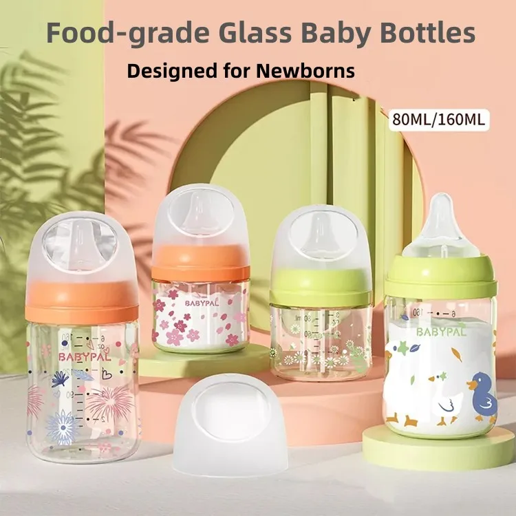 Wholesale hot selling baby products of all types biberon anti colic glass feeding bottle bpa free for new born baby