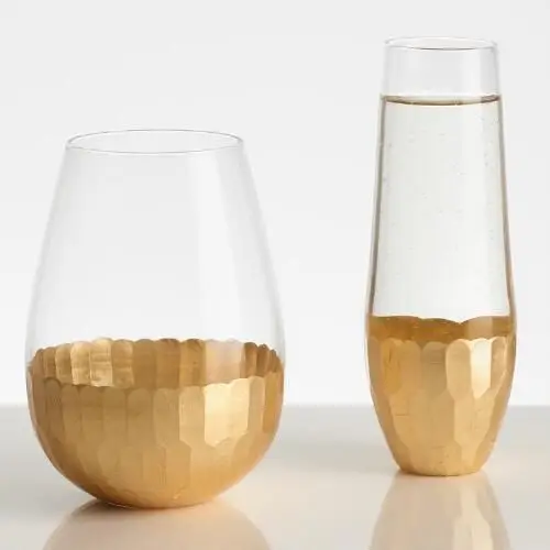 PS Gold Rim Plastic Cup 9oz Gold Glitter Wedding Party Disposable Plastic Gold Rimmed Wine Glasses