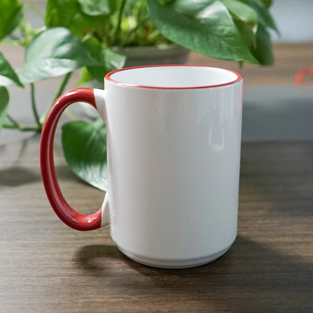 
White inside coffee cups 15 oz Ceramic sublimation mugs rim handle color 
