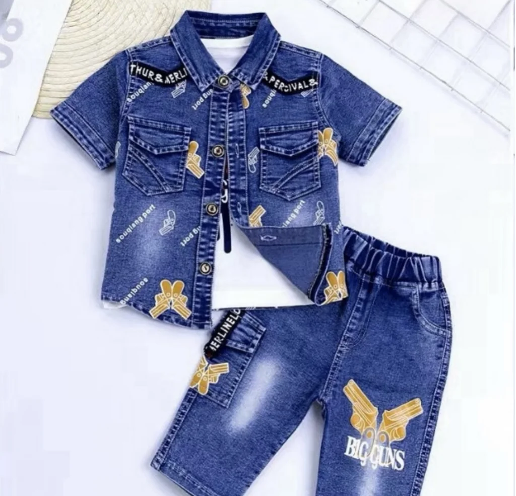 Custom summer boy denim set China wholesale kids denim jeans  baby 1-4 years 3pcs set baby suit for boy summer boys denim suit