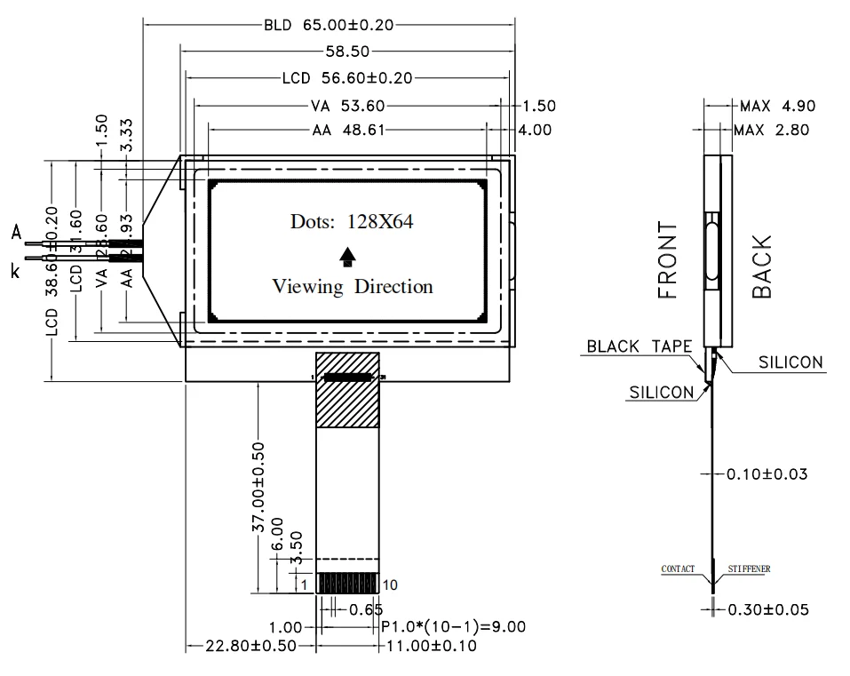 FSTN monochrome white LED backlight lcd display  Positive graphic 128x 64 LCD Display Module