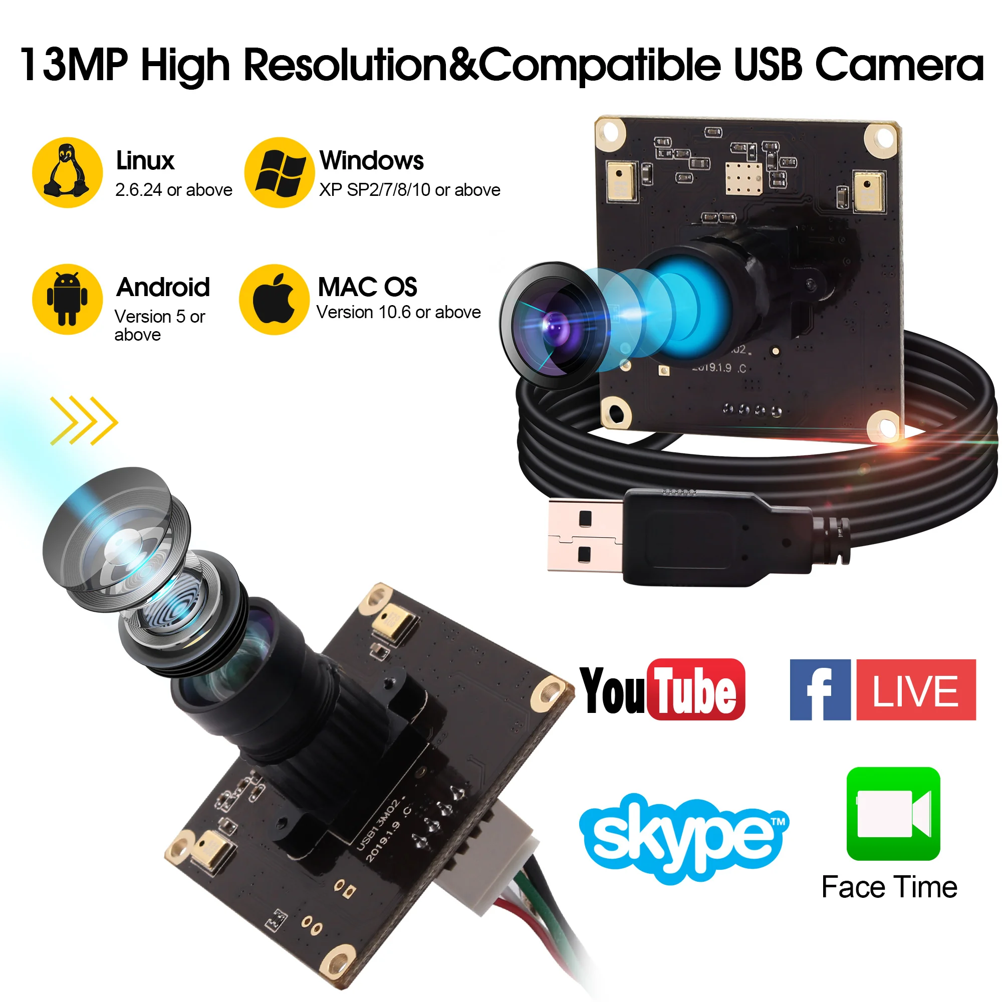 ELP 13MP 3840X2880 USB Camera Module CMOS Sony IMX214 Mini USB Camera