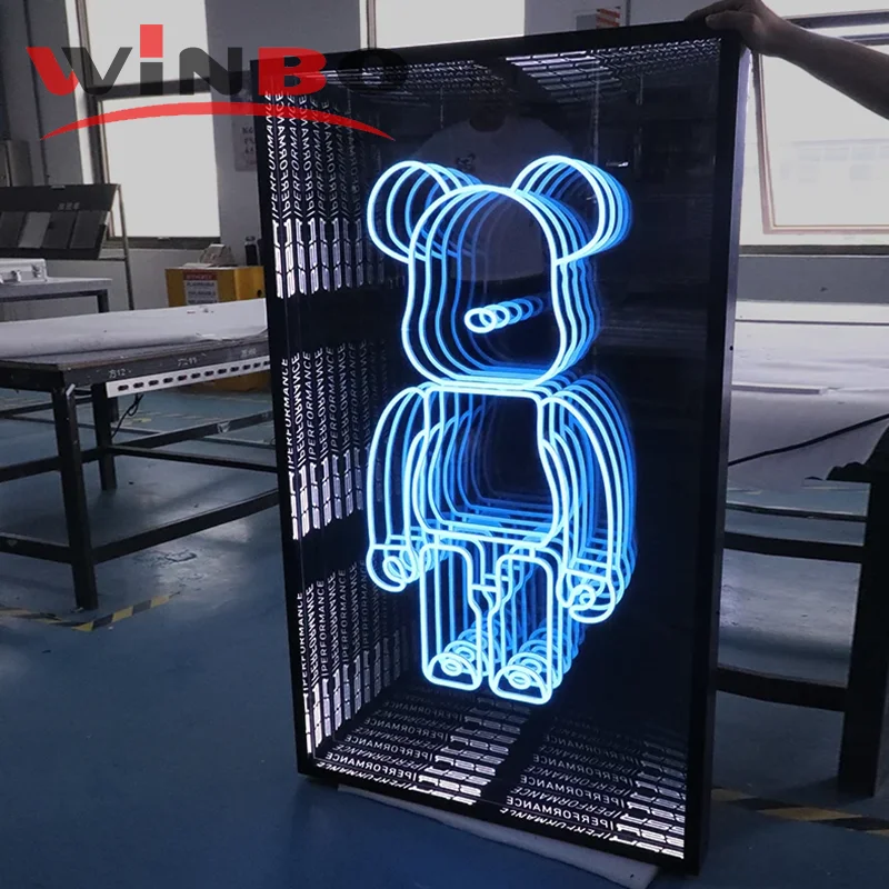 Winbo Custom Infinity Neon Mirror Wavy Vanity With Mirror Led Lights Indoor Babe Acrylic Led Neon Sign