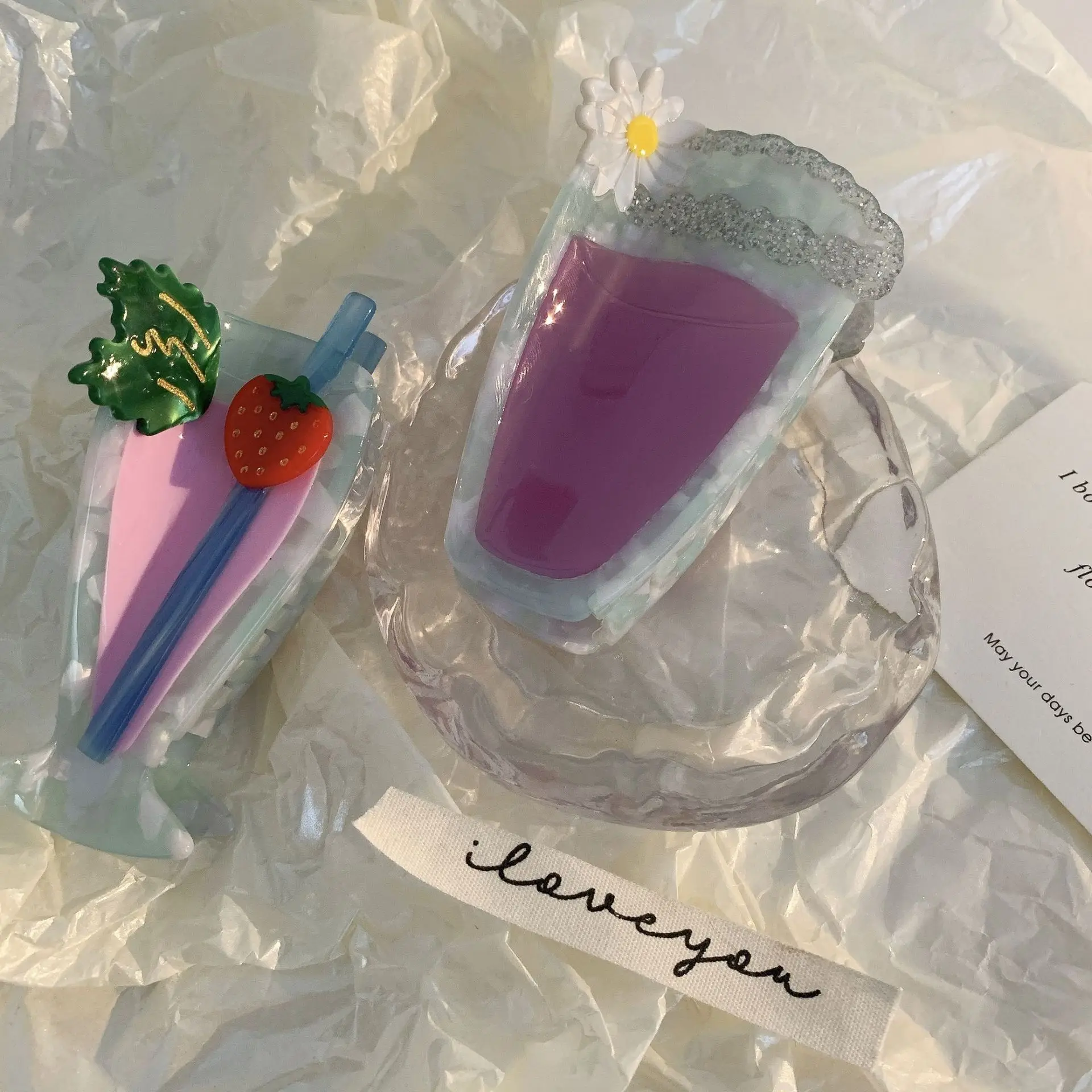 South Korea France French hair clip niche ins cute wine glass flower acetic acid grab clip cocktail cup shark clip