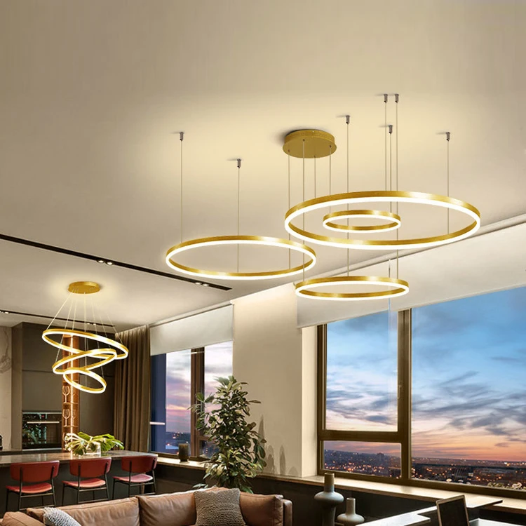 Hanging Pendant Circle 3 Rings Acrylic Ceiling Chandelier Gold Minimalist Large Round Led Chandeliers Modern Pendant Lights
