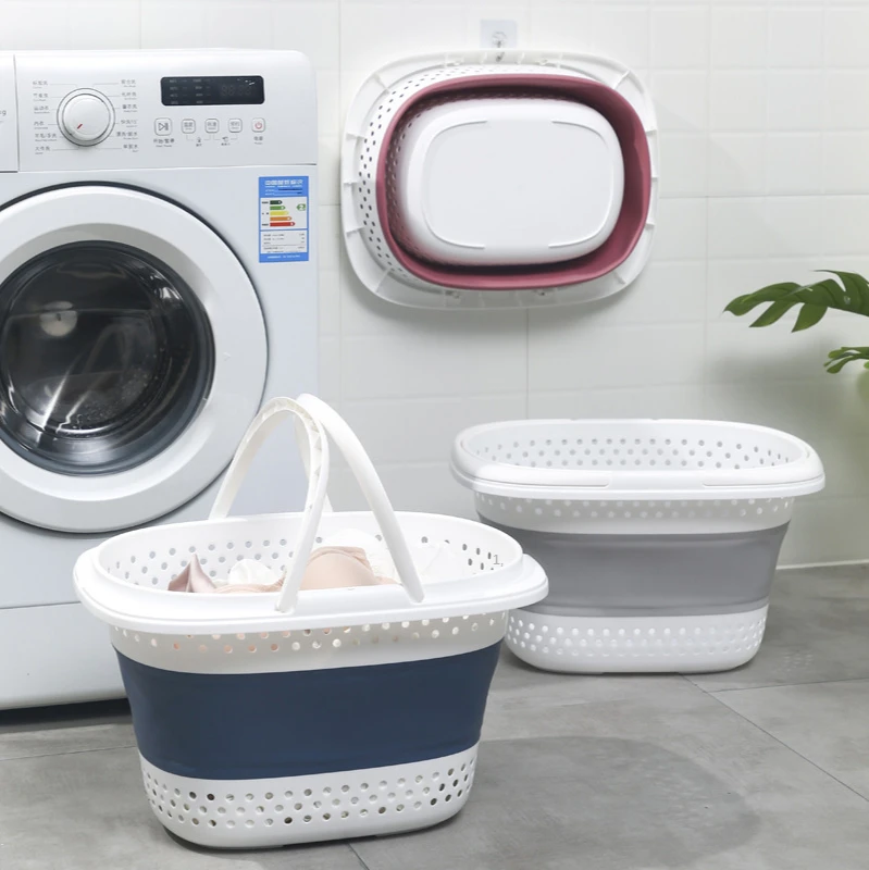 Folding Laundry Basket Home Dirty Clothes Storage Basket Bathroom Plastic Laundry Basket