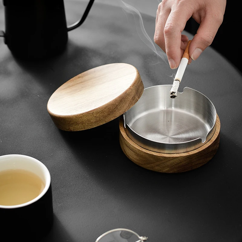 New Arrival Round Wooden Ashtray Office Home Restaurant Cigar Holder Ashtray With Lid