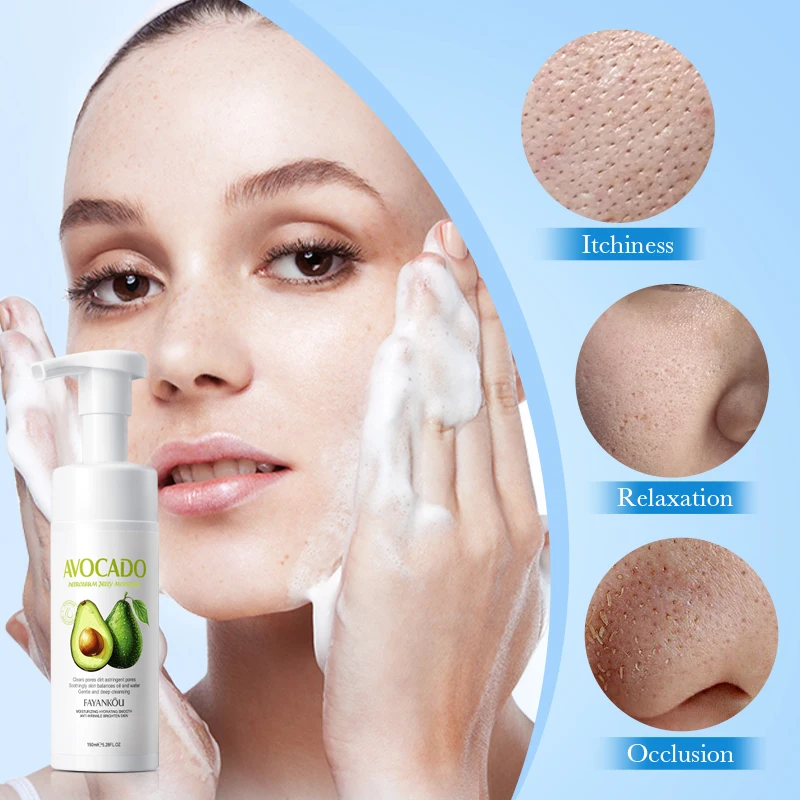 OEM FAYANKOU private label OEM natural skin care face wash whitening deep cleansing avocado facial cleanser Mousse