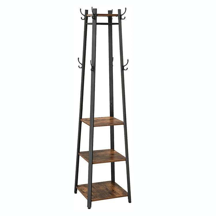 Вешалка для пальто со стальной рамой в гостиничном стиле, вешалка для пальто для дома с 3 полками, вешалка для одежды с крючками для гостиной