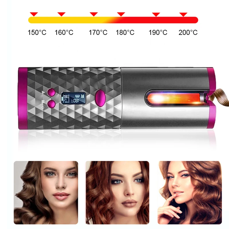 USB Rechargeable Mini Travel Portable Auto Ceramic Hair Curler Cordless Wireless Automatic Hair Curler