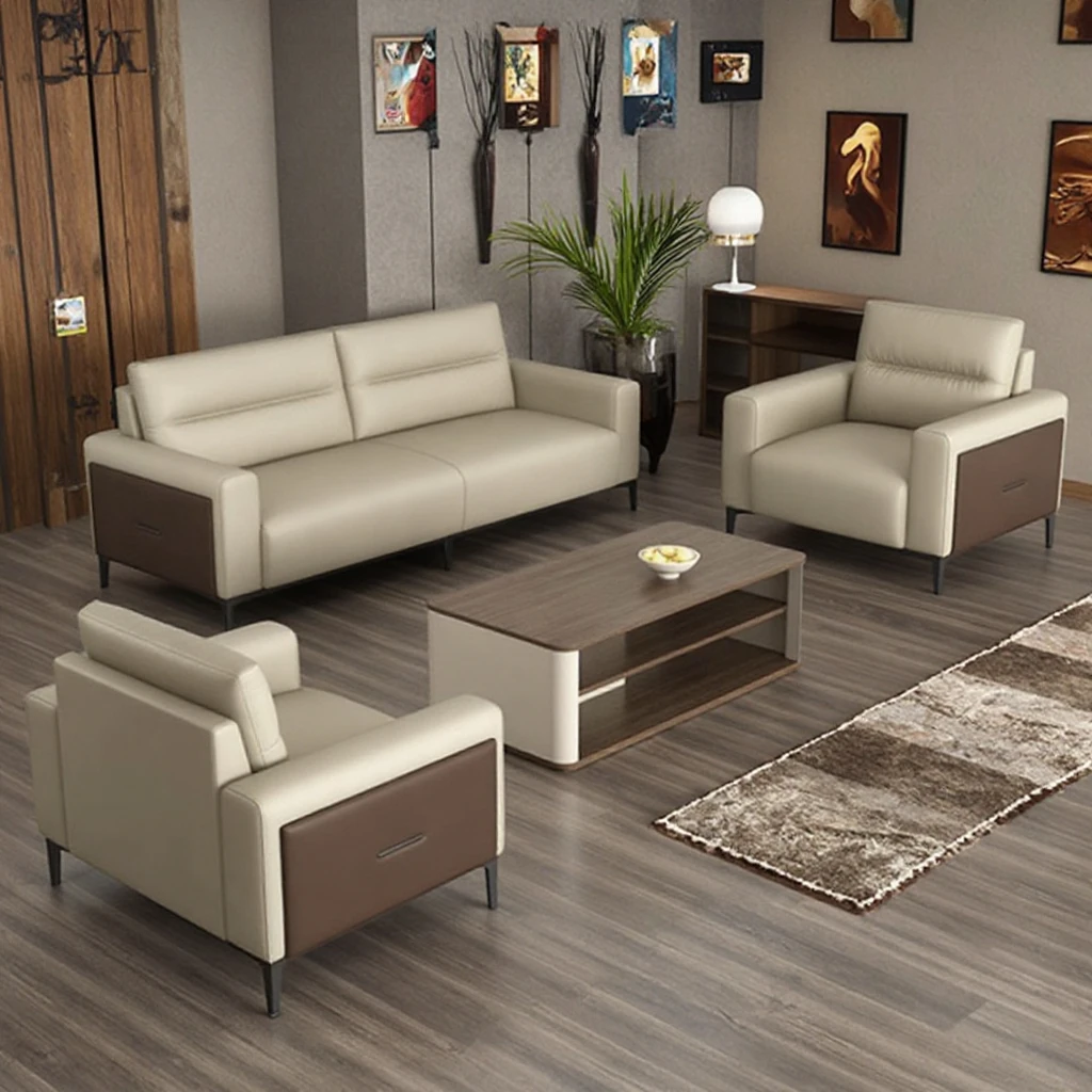 Modern Nordic Leather Office Sofa Set Modular European Style Workshops Home Commercial Reception Sofa