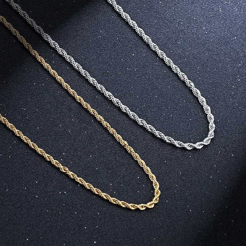 Dainty Stainless Steel Gold Plated Color 2MM 4MM  Layered Twist Rope Chain Necklace Jewelry