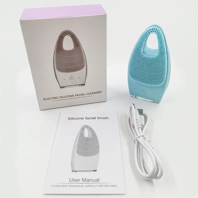 OEM Mini Beauty Facial Cleansing Brush IPX6 Waterproof Silicone Face Brush 3 in 1 Electric Face Cleaning Exfoliator Brush Blue