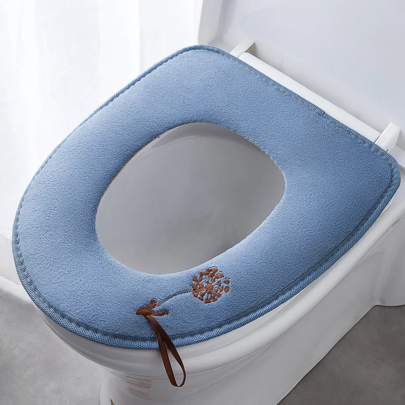 Universal Toilet Seat Cushion Plush With Handle Cute Cartoon Waterproof Household Toilet Seat Cover