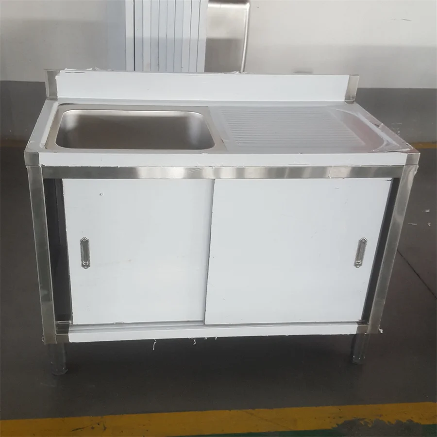 Custom Made Heavy Duty Easy Cleaning Commercial Kitchen Stainless Steel Single Bowl Sink with Cabinet