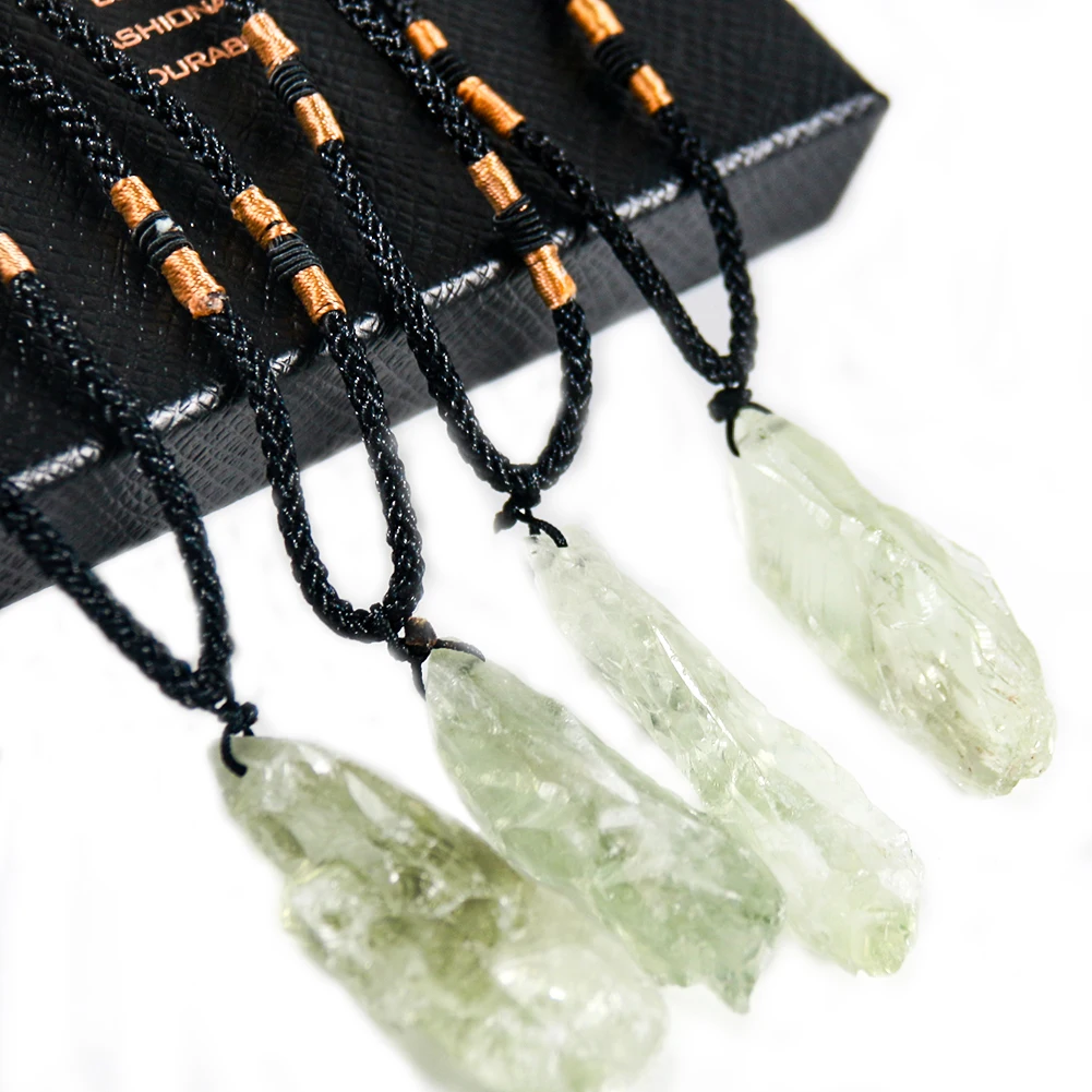 Wholesale natural good luck emerald quartz crystal stone jewelry pendant necklace for lady gift