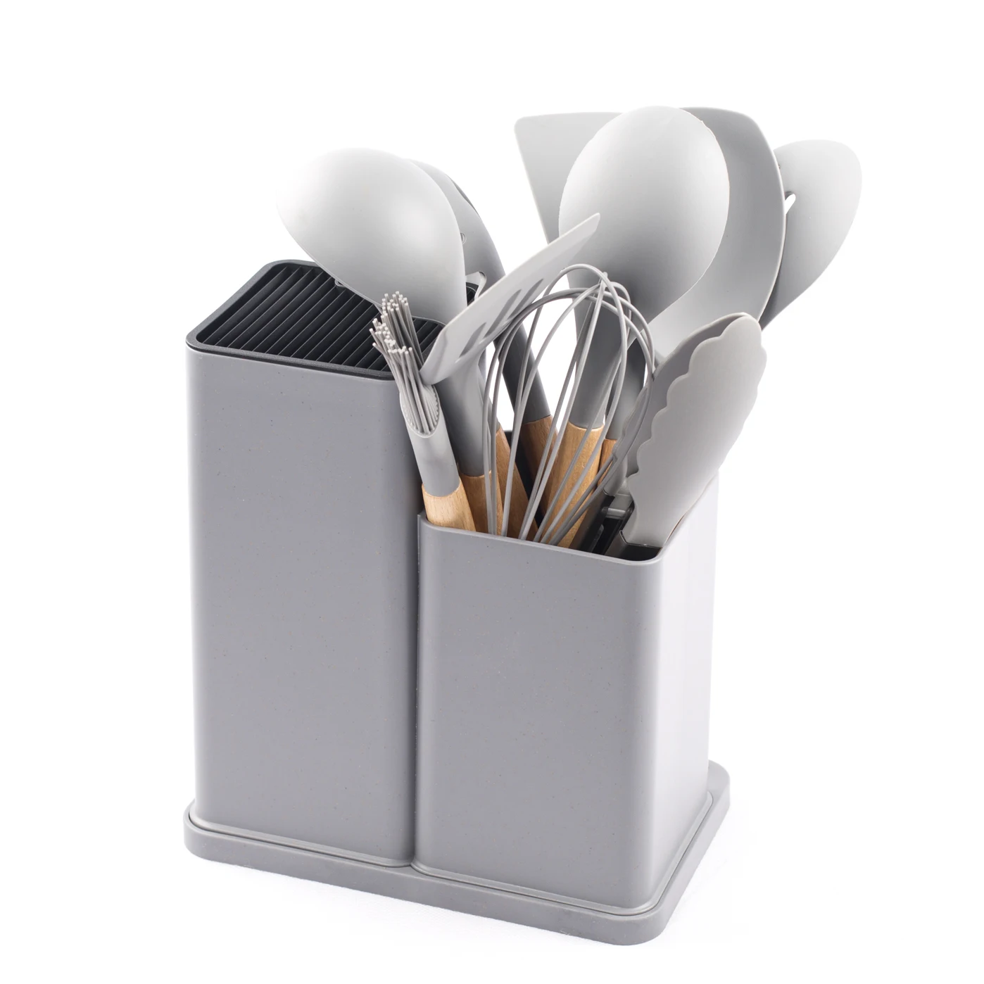 New design set of kitchen equipment accessories 19pcs grey silicone utensil kitchen knife with cutting board kitchen gadgets set