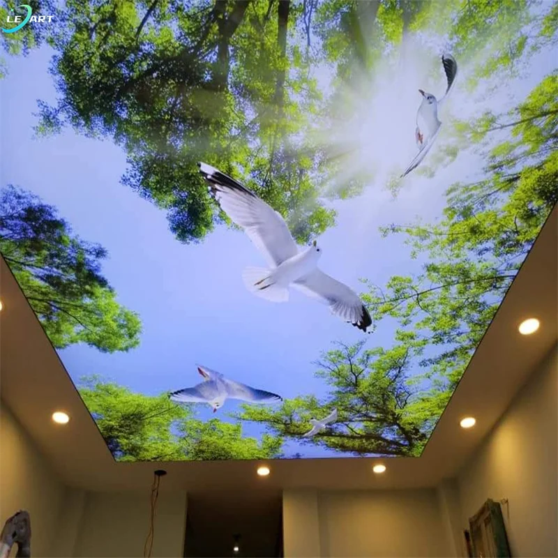 Different types of fire resistant fashion interior home decoration material PVC film Plafond tendu false ceiling fabric price