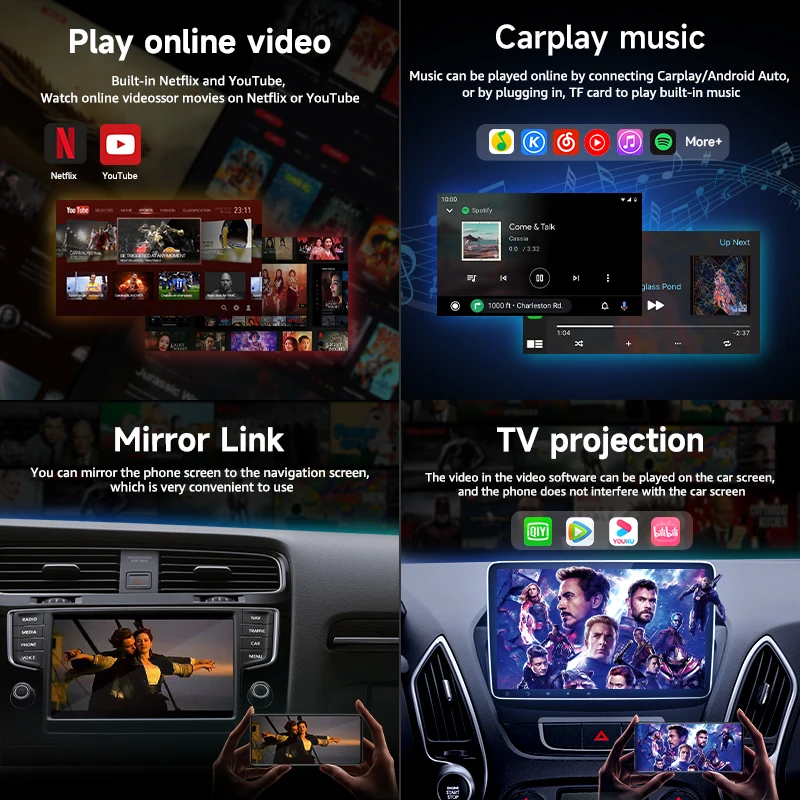 Wireless Carplay Adapter - 3 in 1 Wireless Carplay and Android Auto Adapter with Built in Netflix YouTube Support TF Card