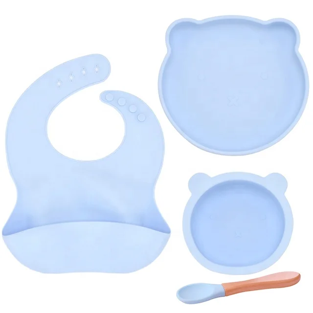 Low MOQ 4 Pcs Full Silicone Baby Food Dinnware Set Food Grade Silicone Bowls Spoon Infant Feeding Tableware