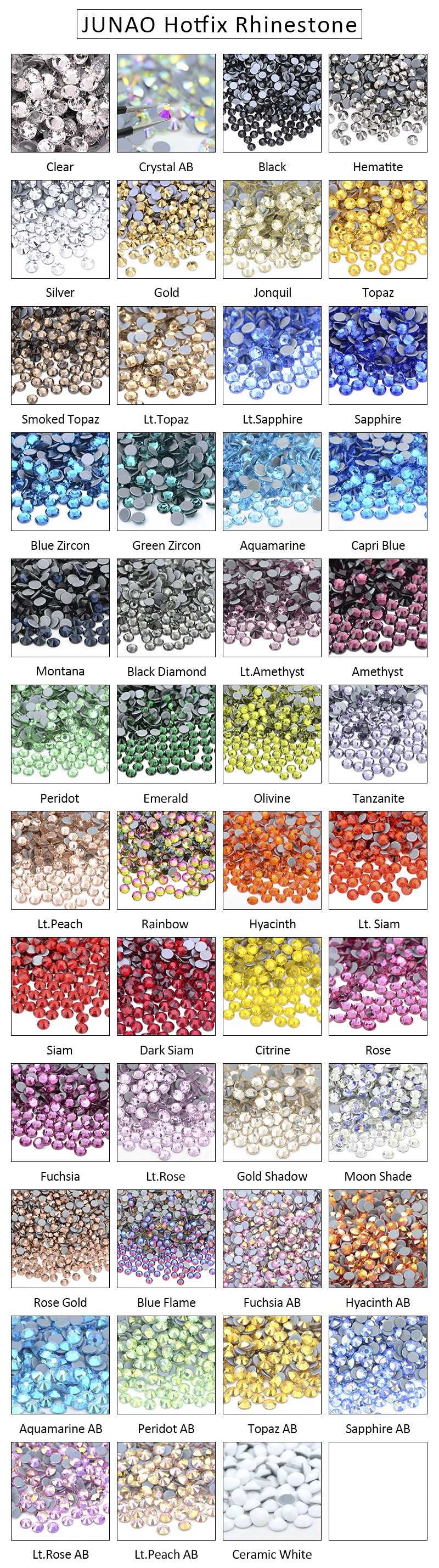 JUNAO Wholesale SS3-SS30 Bulk Package Round Glass Crystal Strass Flatback Hotfix Rhinestones For Garment Decoration