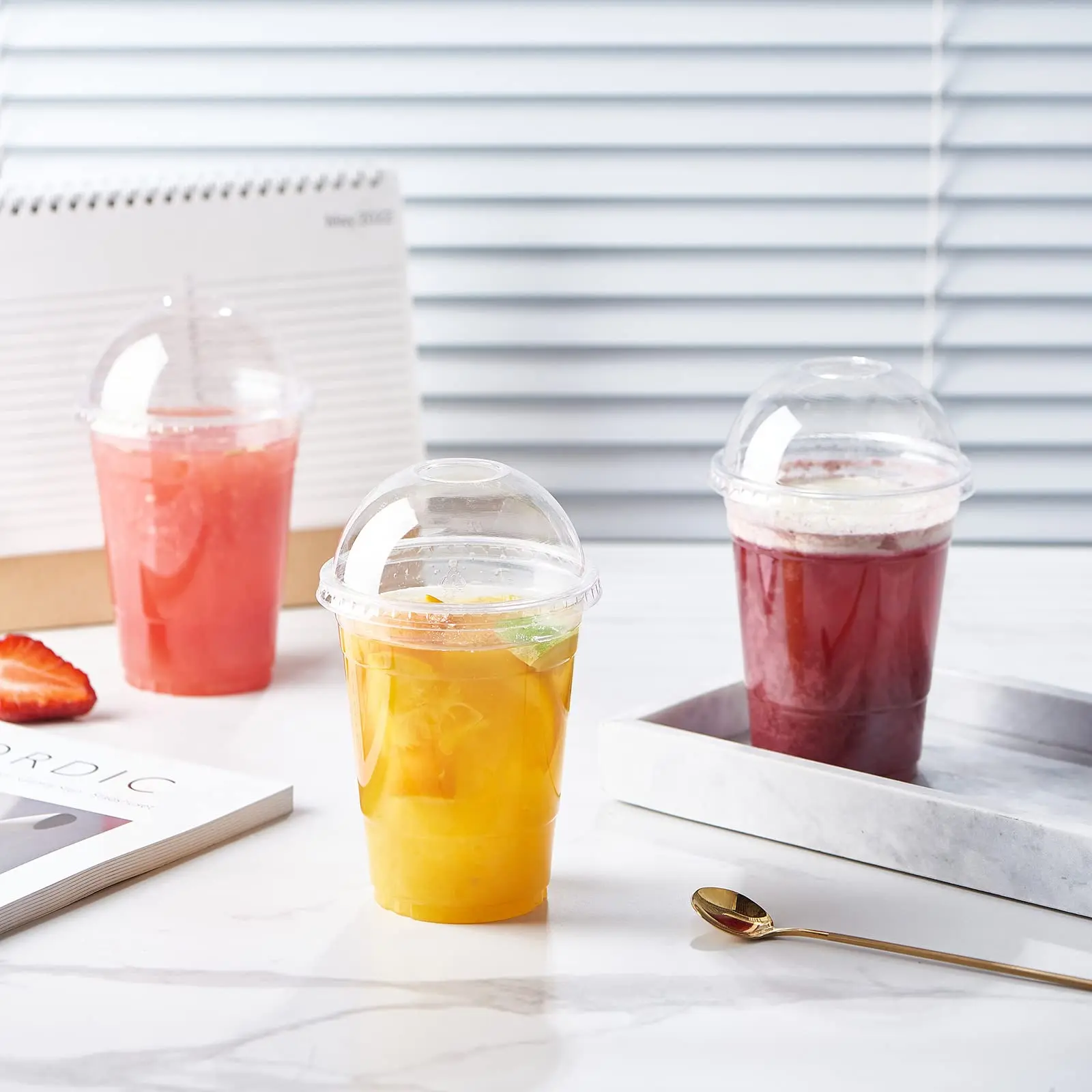 Custom Logo Wholesale Transparent 12oz Juice Smoothie Lemon Tea Disposable Plastic PET Cups With Dome Lids