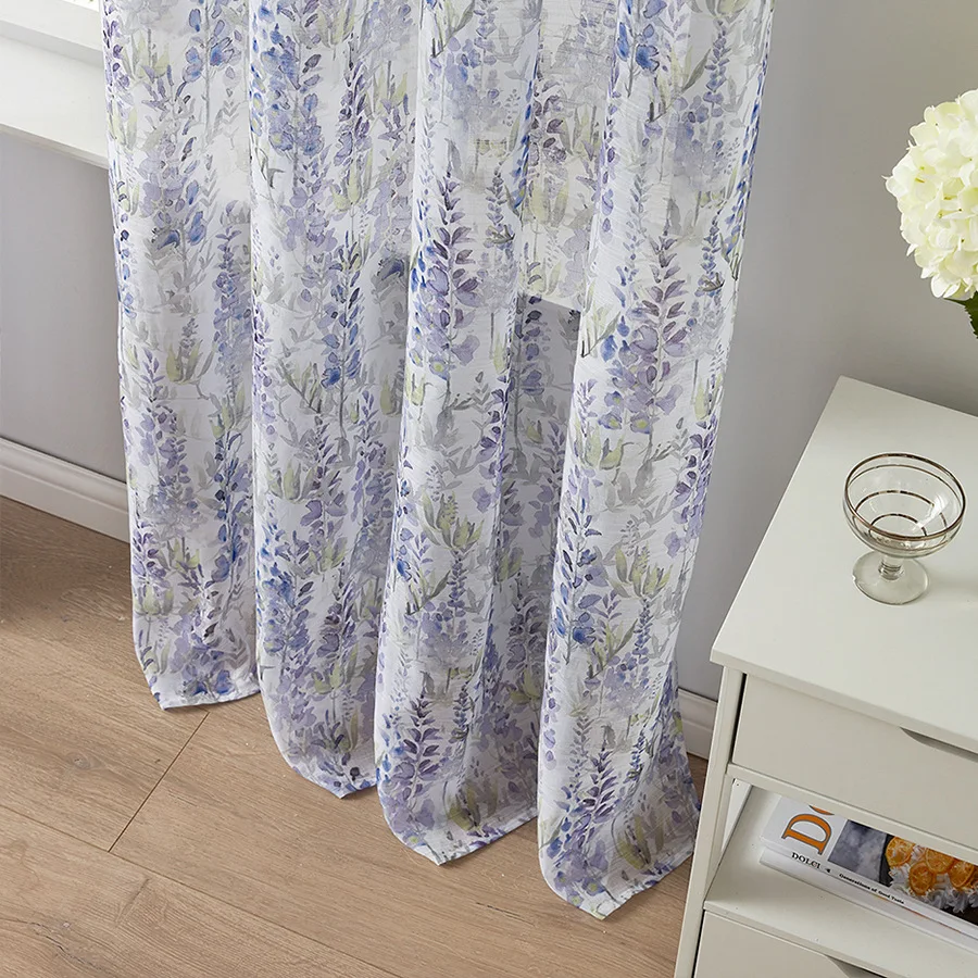 flora printing 2 Piece Semi Sheer Voile Light Filtering Window Curtain Grommet Panels 47W x 63 L Inch Long)