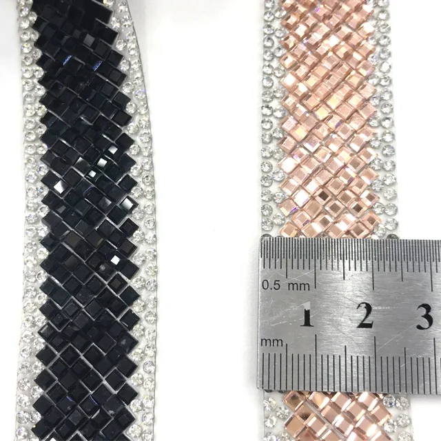 L210 2.5cm width Rhinestone Beaded Trim Iron on Applique Bling Chain Banding Belt for DIY Wedding Bridal Dress Embellishment