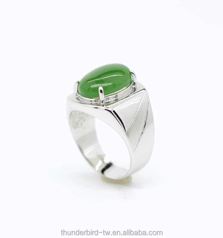 Factory manufacturer natural genuine green jade A grade 10x14mm oval cabochon silver ring