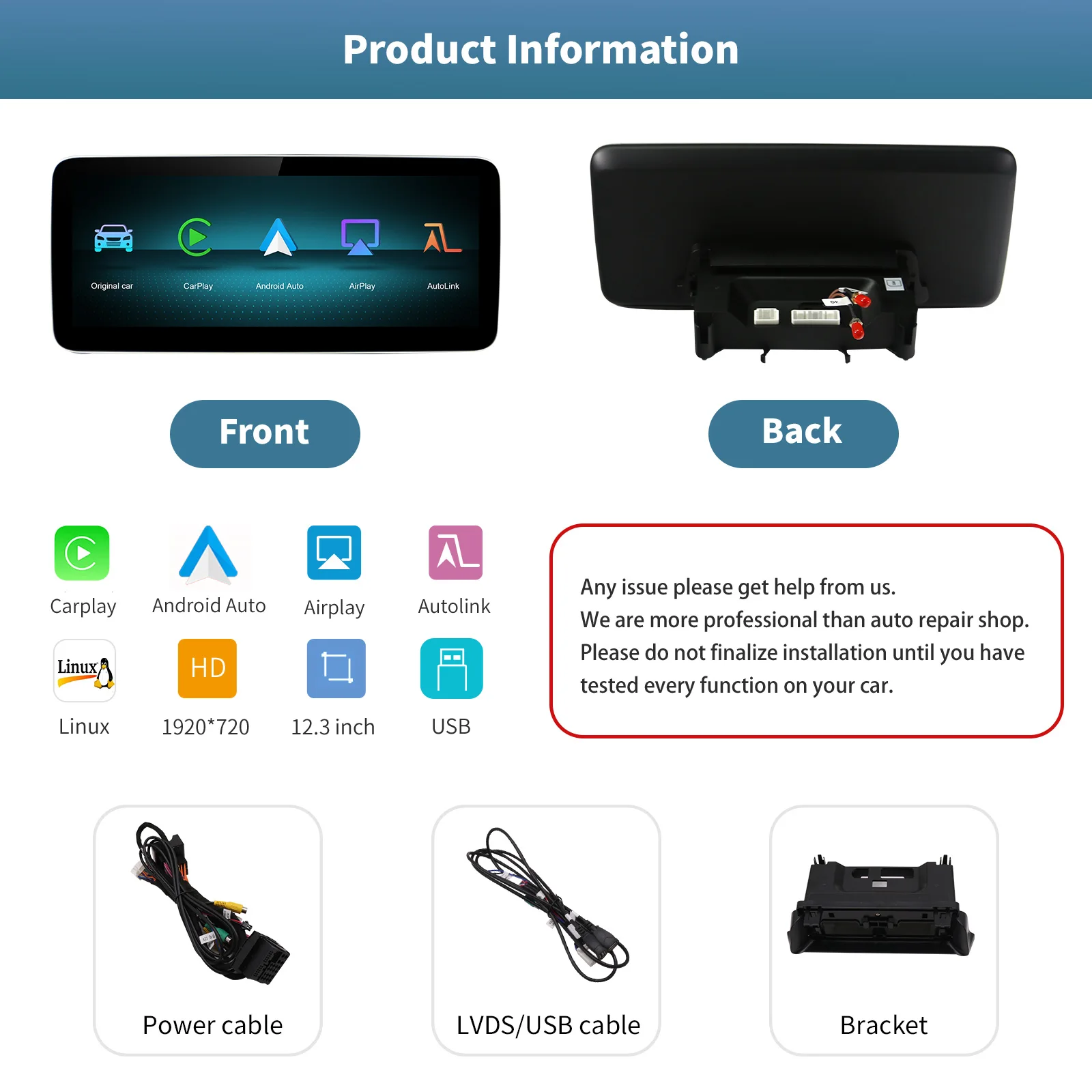 AUTOABC 12.3' Linux screen for Mercedes Benz NTG4.0 NTG4.5 Wireless Carplay Android Auto head unit GLA CLA GLC w204 w212 w176