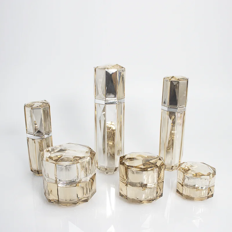 Graceful Lotion Cream Skincare Container Fashional Style Polygon Acrylic Bottle For Cosmetic Packaging