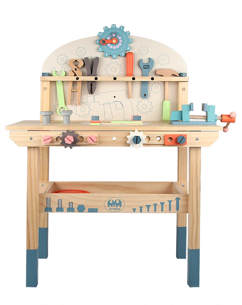 
2020 New arrive Multi-function wooden tools work bench toy pretend play assembly wooden repair tool box toy for kids 