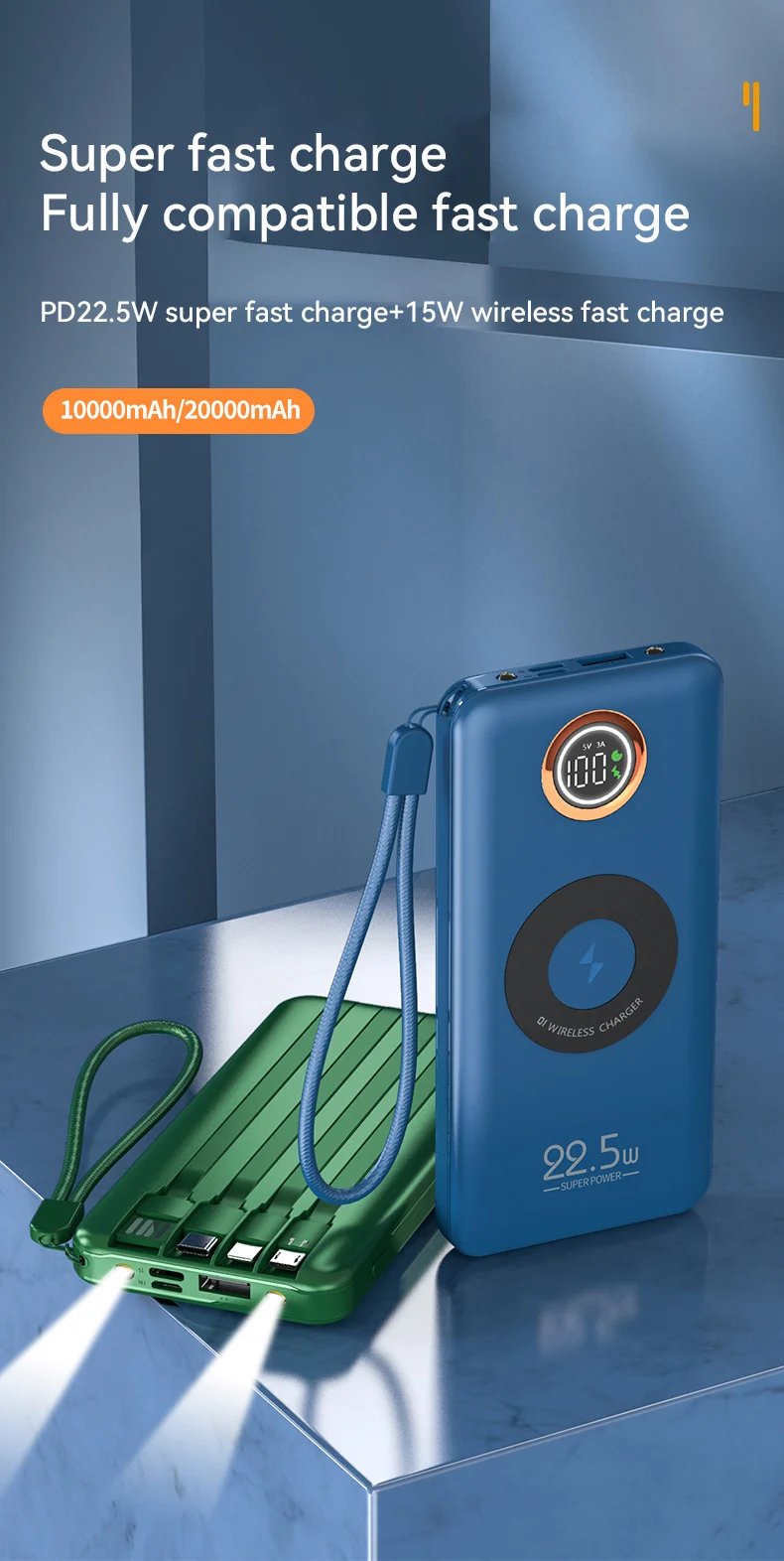 Multifunction 7-in-1 Power Bank 20000mAh External Battery Wireless Charge 18W 20W 22.5W PD Fast Charging Power Bank