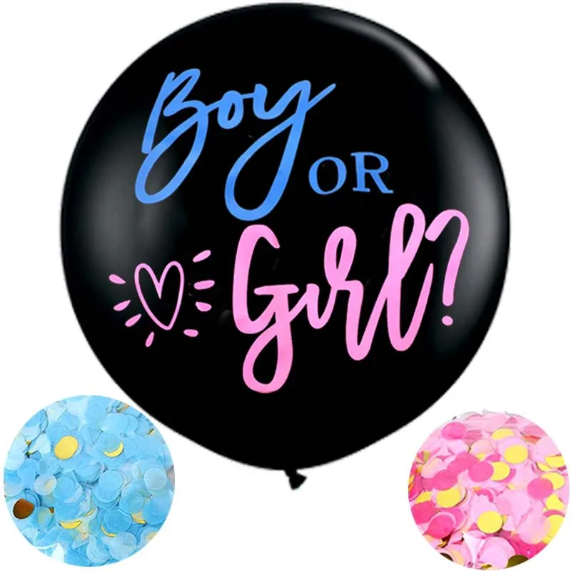 
36 inches black color balloon BOY OR GIRL printed balloons Gender Reveal Party Decoration Blue confetti balloon Party kit 