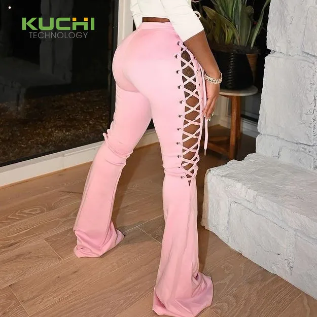 2021 Fashionable casual bell bottoms with corn eye straps in a solid color