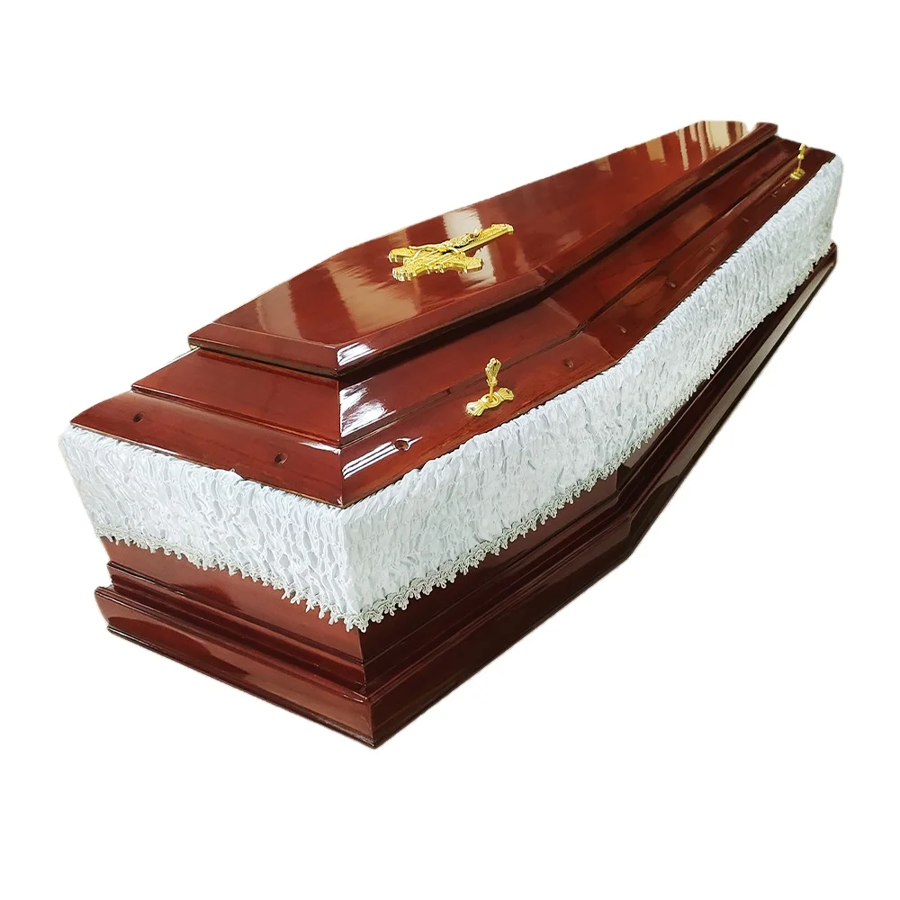 Customized European style Customized paulownia coffin with custom engraving pattern metal ornaments and color caskets coffins